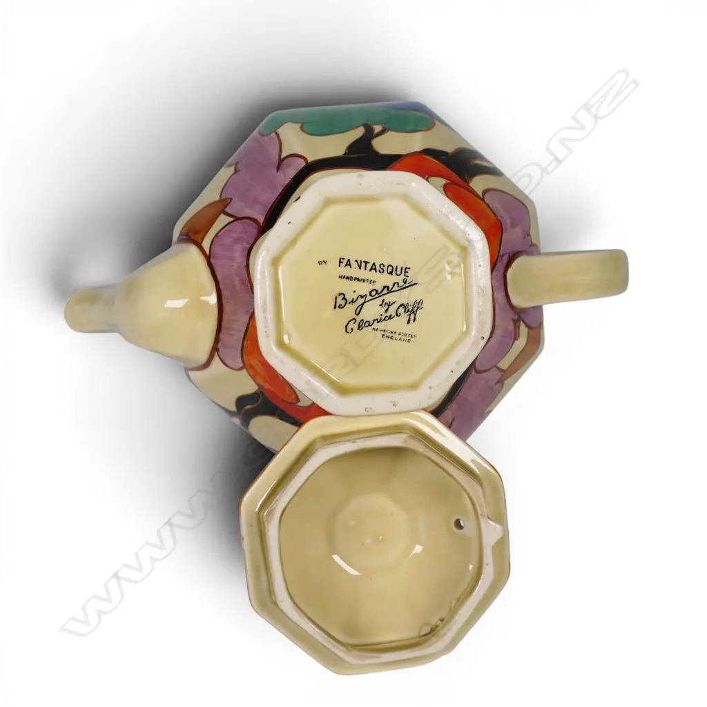 Clarice Cliff Bizarre 'Blue Autumn' Athens shape teapot, Image 1++