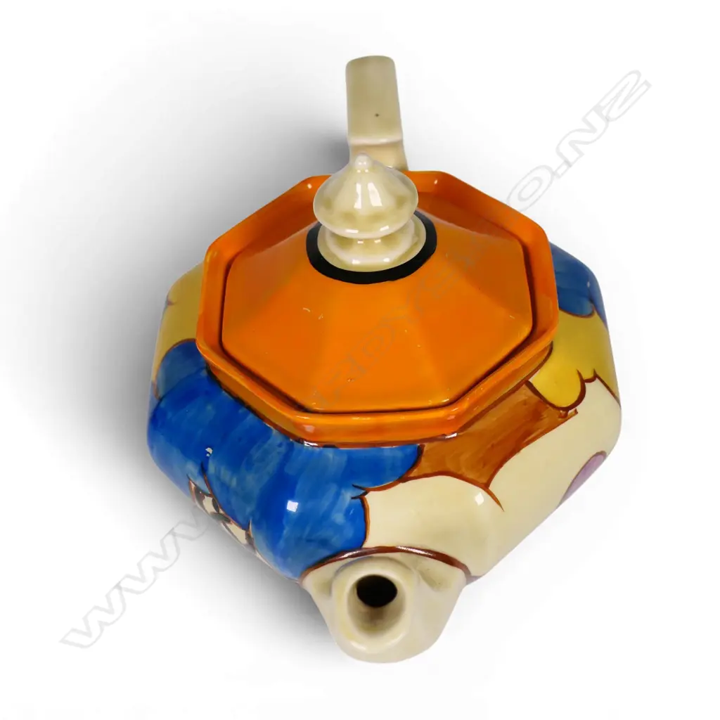 Clarice Cliff Bizarre 'Blue Autumn' Athens shape teapot, Image 1++