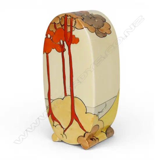 Clarice Cliff 'Coral Firs' pattern sugar sifter,