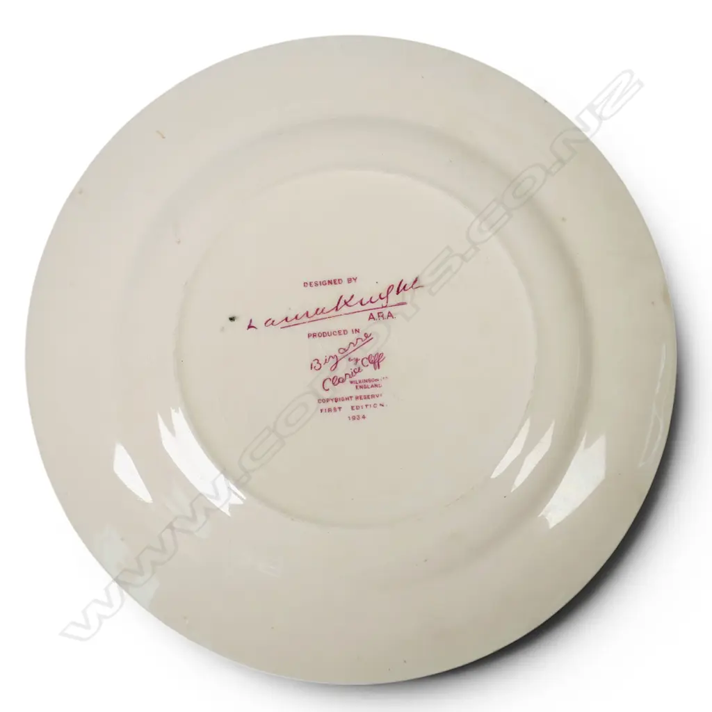 Clarice Cliff Bizarre 'Two Clowns Fishing' Circus plate designed by Laura Knight, Image 1++