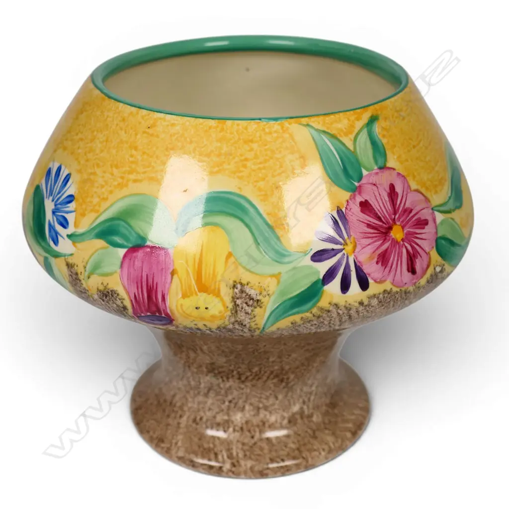 Clarice Cliff Bizarre 'Petunia' pedestal footed vase, Image 1++