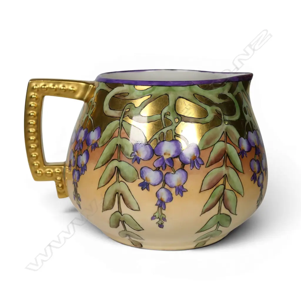 Early 20thC La Porcelaine Limousine (Limoge) Art Nouveau cider jug and five cup set, Image 1++