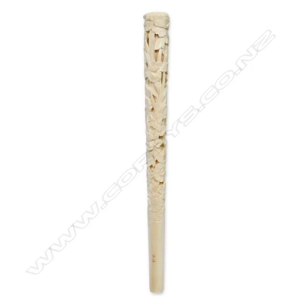 A c.1900 Japanese carved ivory long walking cane handle, Image 1++