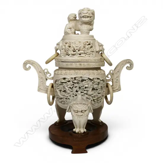 An early 20thC impressive Chinese carved ivory censor,