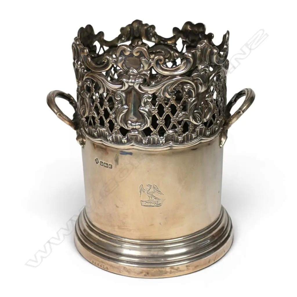 An Edwardian uncommon silver large bottle coaster, Image 1++