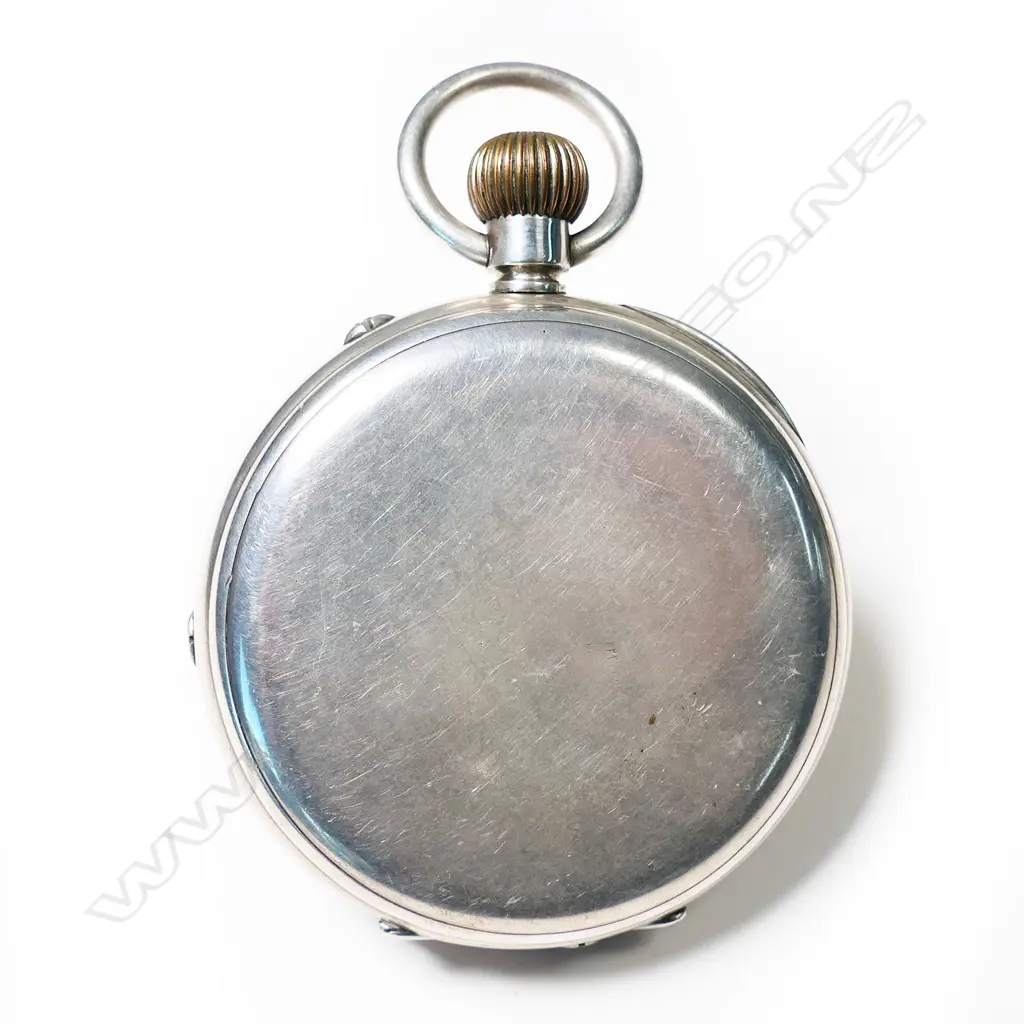 A large Swiss 8-day nickel cased pocket watch, Image 1++