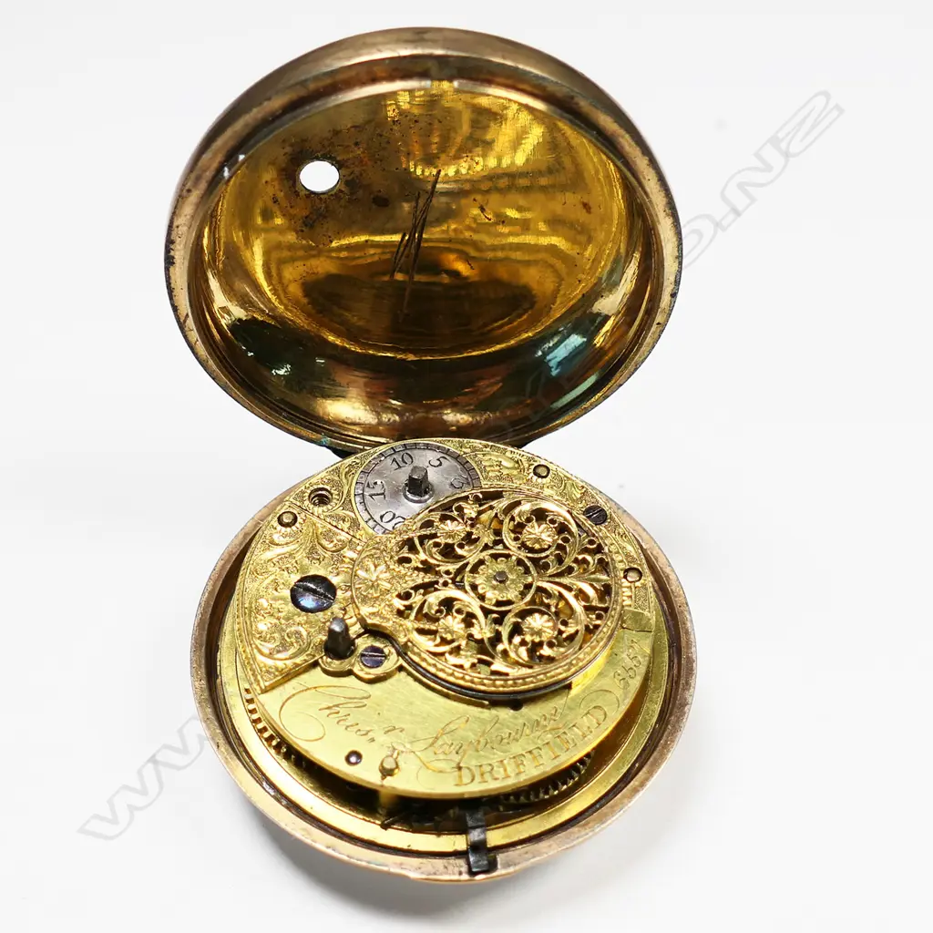 Gilt brass pair case pocket watch by Christopher Laybourne, Driffield, Image 1++