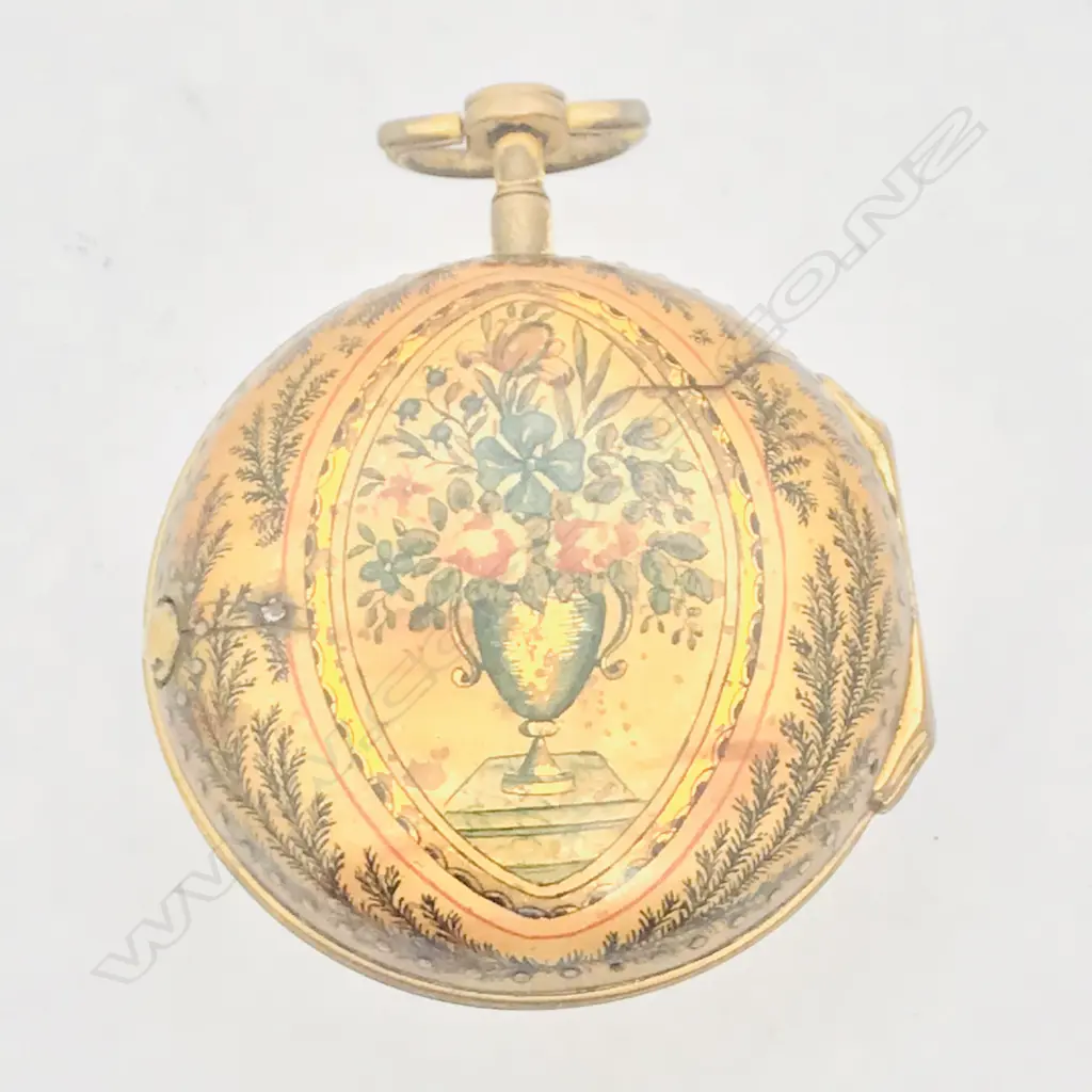 c.1780 underpainted horn pair case verge pocket watch, Image 1++