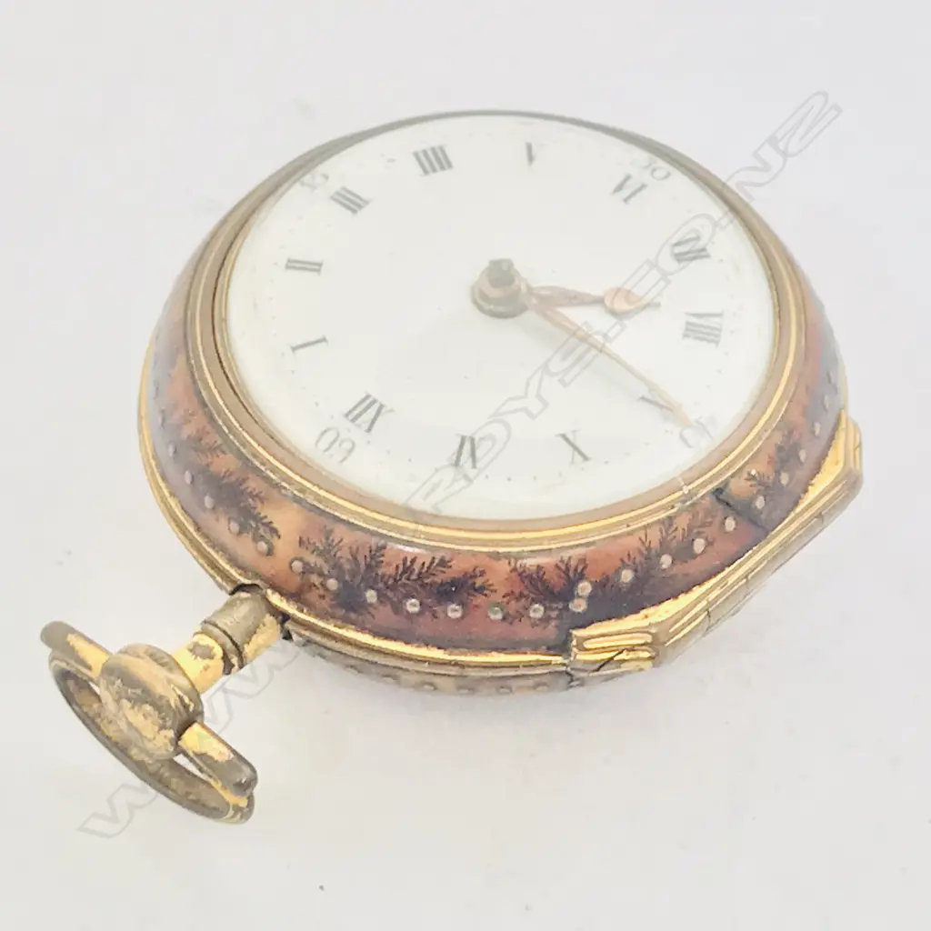c.1780 underpainted horn pair case verge pocket watch, Image 1++