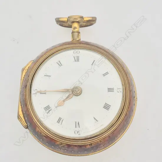c.1780 underpainted horn pair case verge pocket watch,