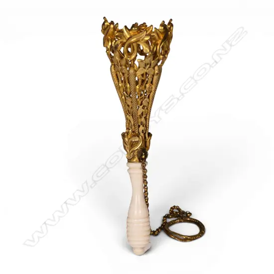 A Victorian gold plated and ivory handled posey holder,