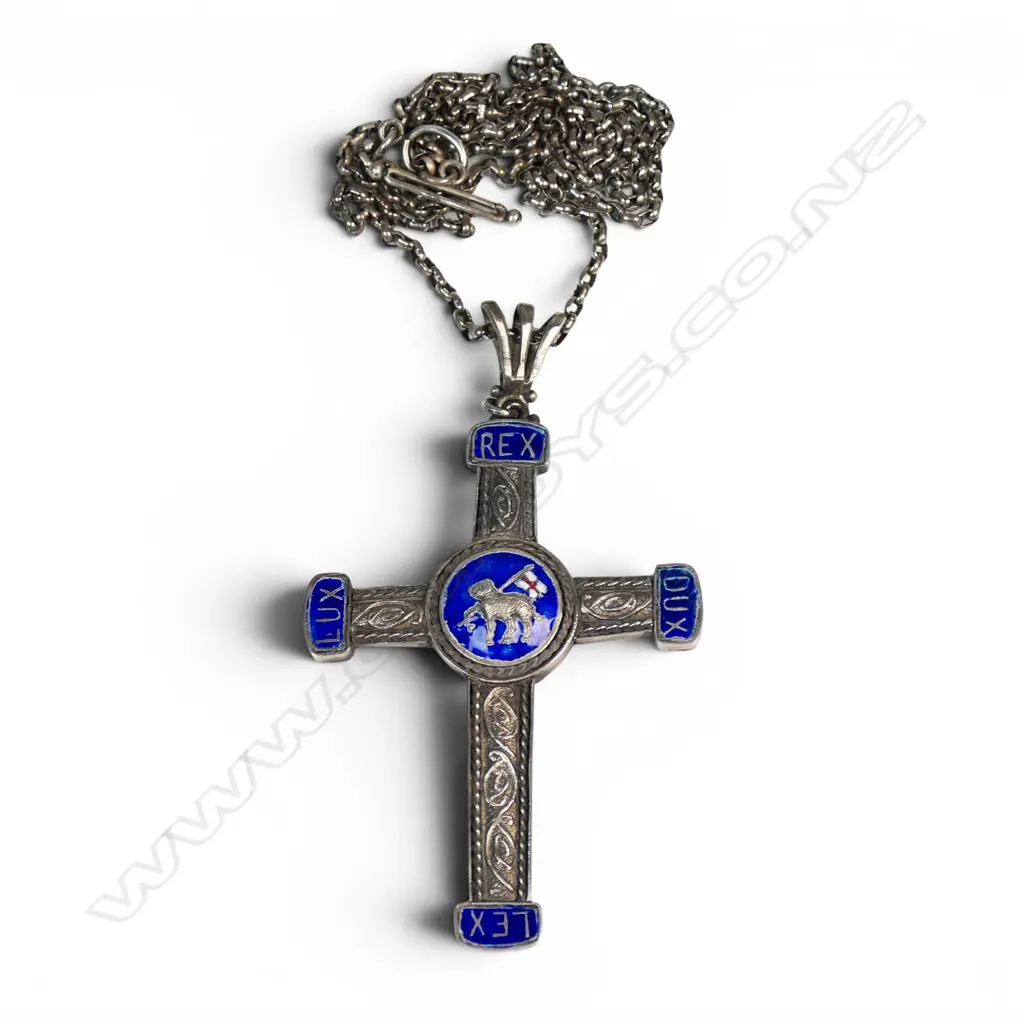Frederick George Gurnsey (1868-1953) large silver and enamel pectoral cross and handmade chain, Image 1++
