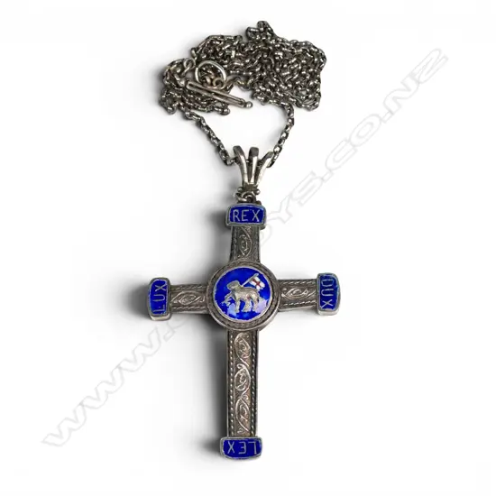 Frederick George Gurnsey (1868-1953) large silver and enamel pectoral cross and handmade chain,