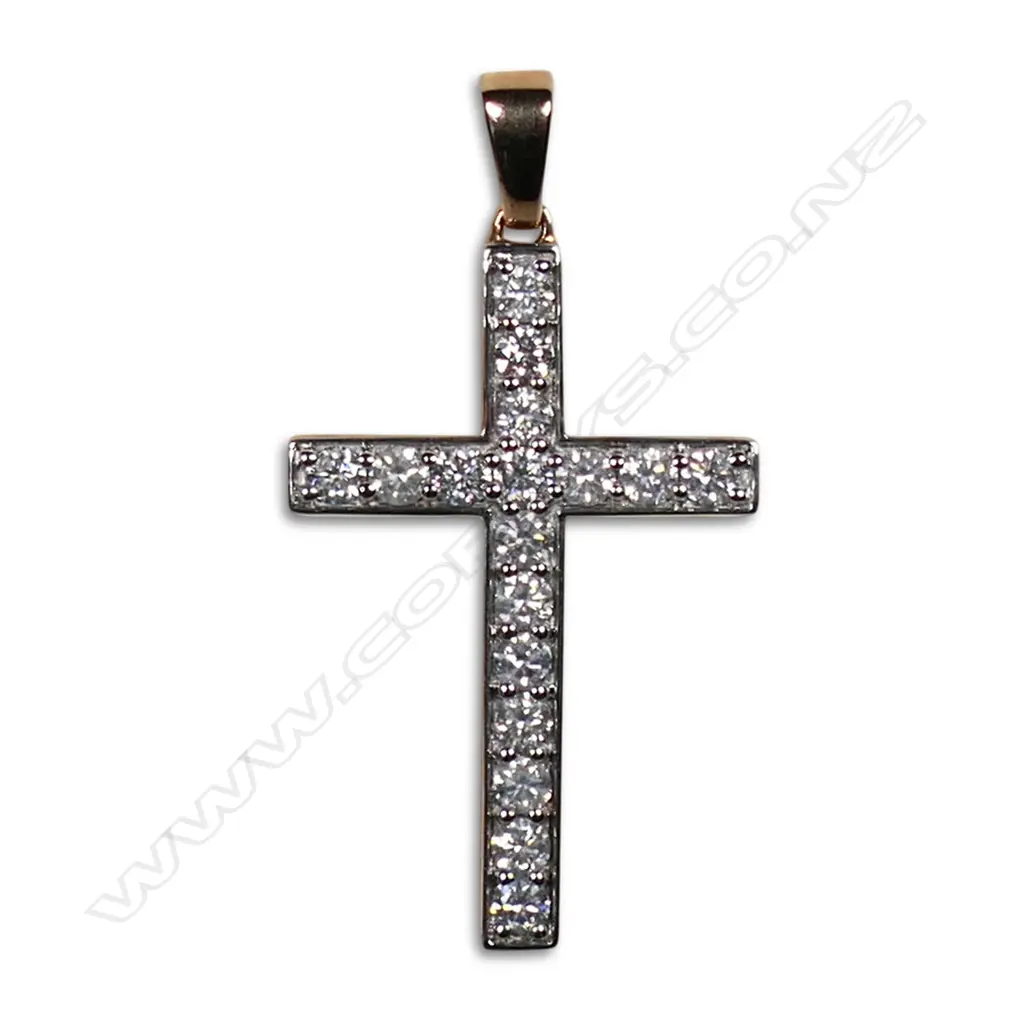 A 14ct rose gold and diamond cross pendant, Image 1++