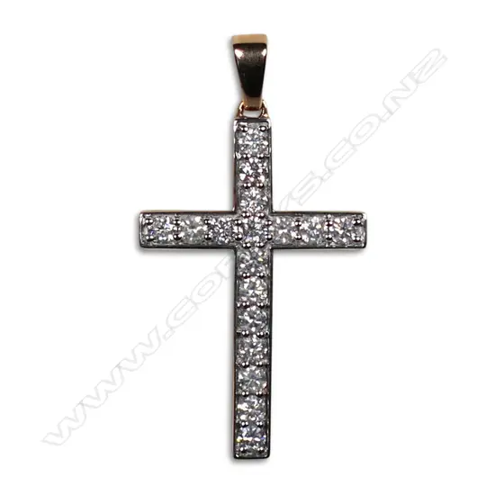 A 14ct rose gold and diamond cross pendant,