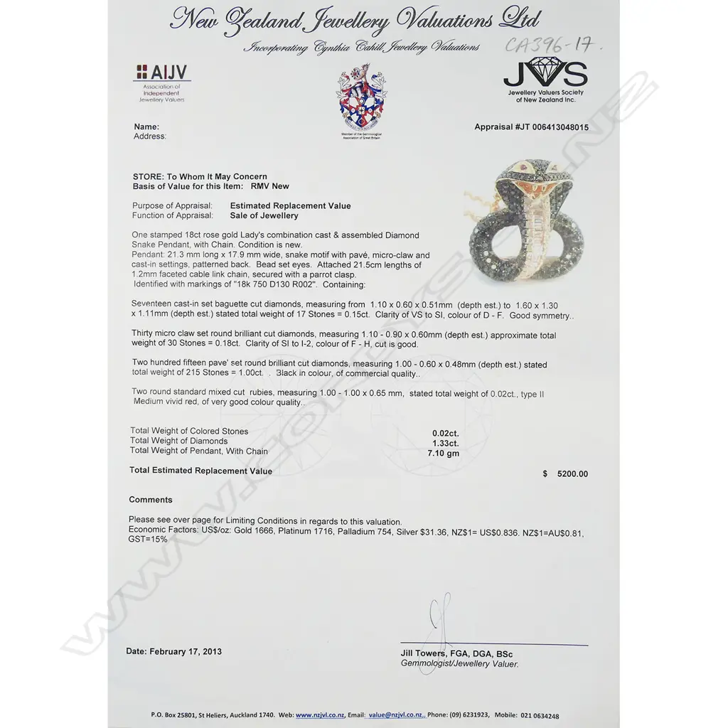 An 18ct rose gold and diamond cobra pendant necklace, Image 1++