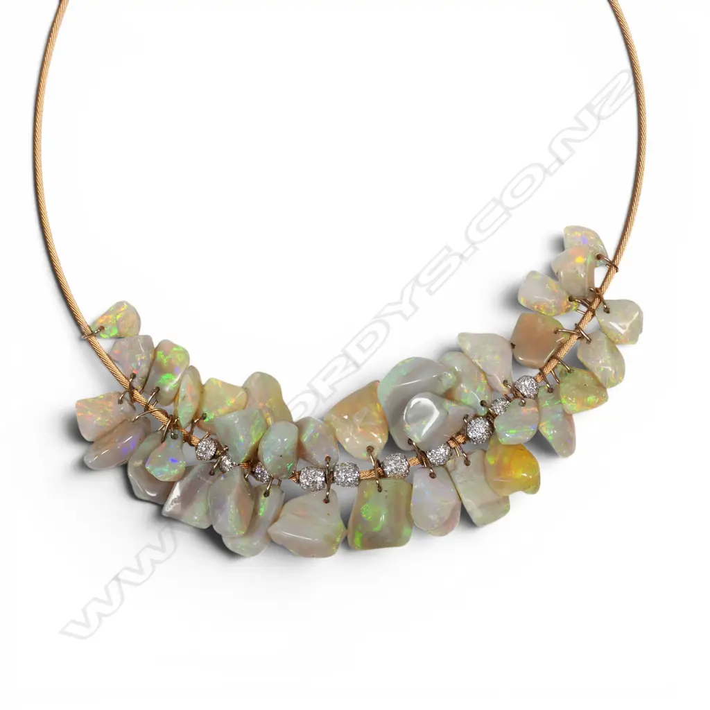 An 18ct gold opal and diamond necklace, Image 1++