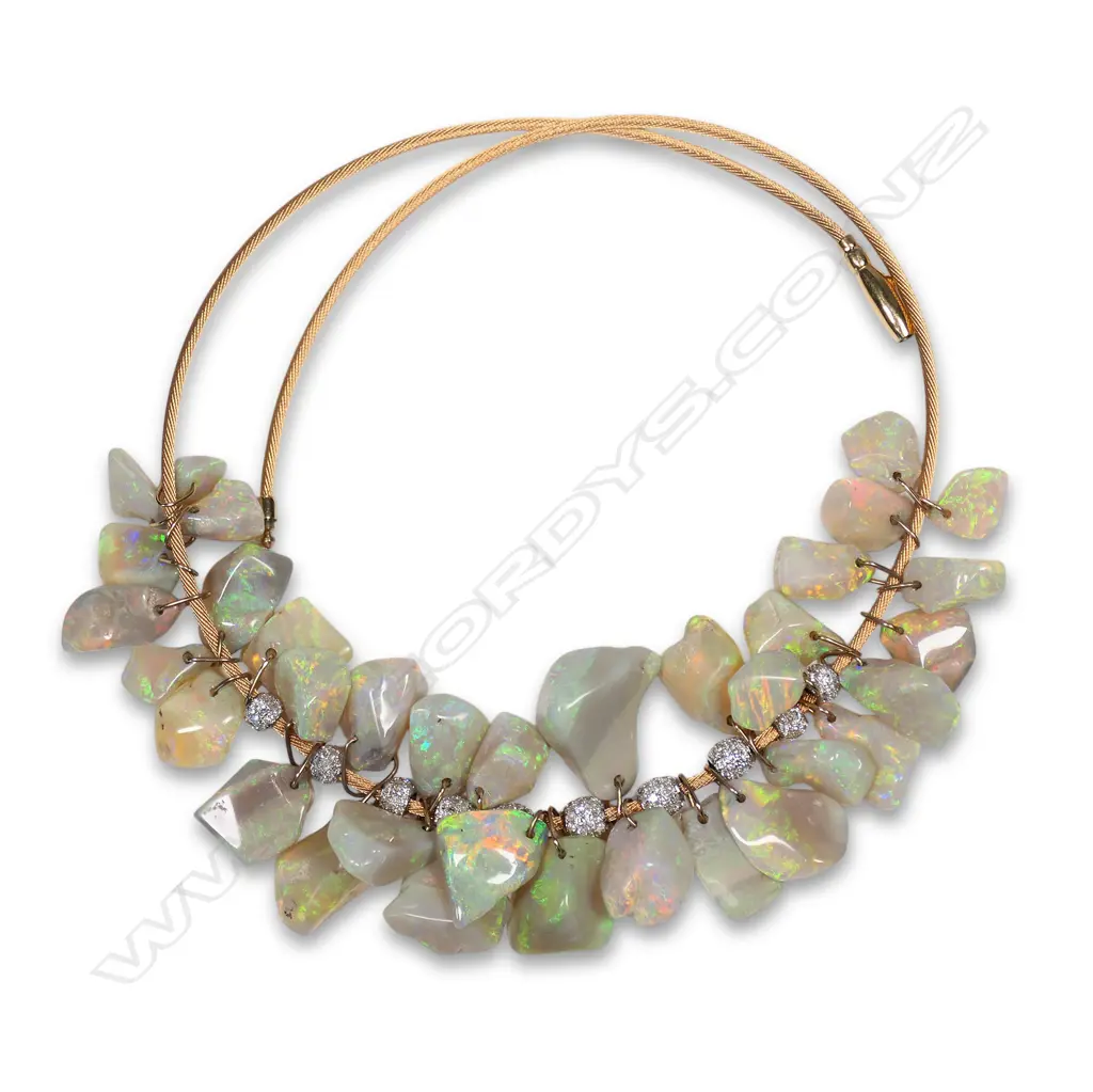 An 18ct gold opal and diamond necklace, Image 1++