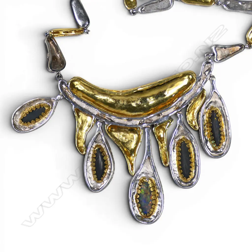 A 1950's retro style gold plated silver and black opal designer necklace, Image 1++