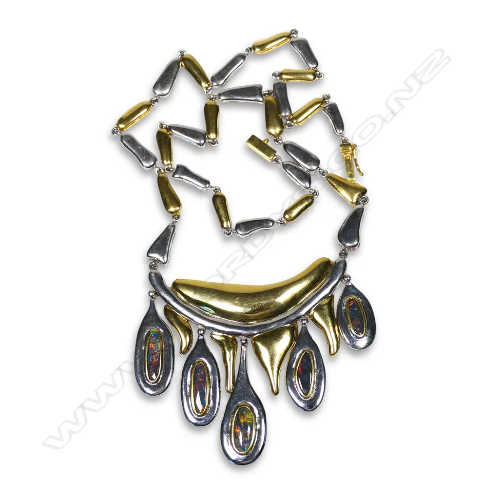 A 1950's retro style gold plated silver and black opal designer necklace, Image 1++