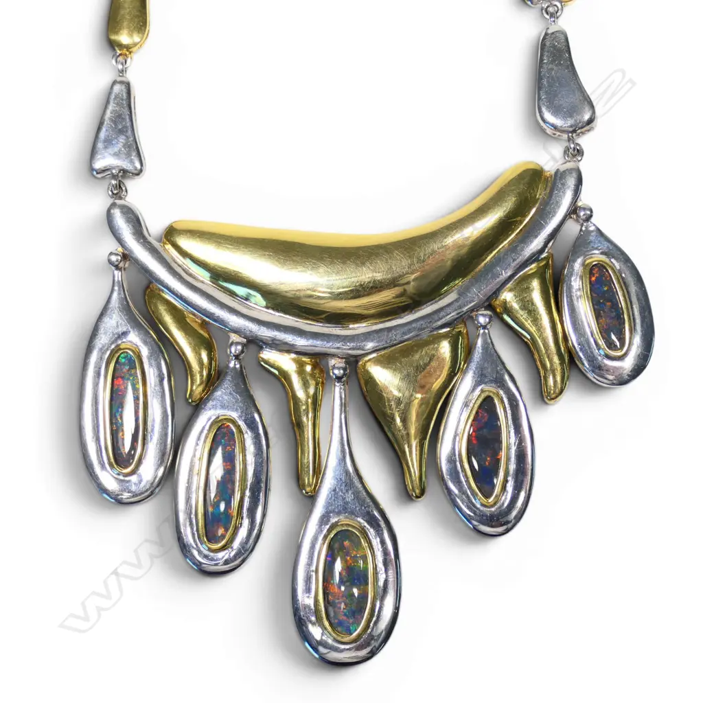 A 1950's retro style gold plated silver and black opal designer necklace, Image 1++