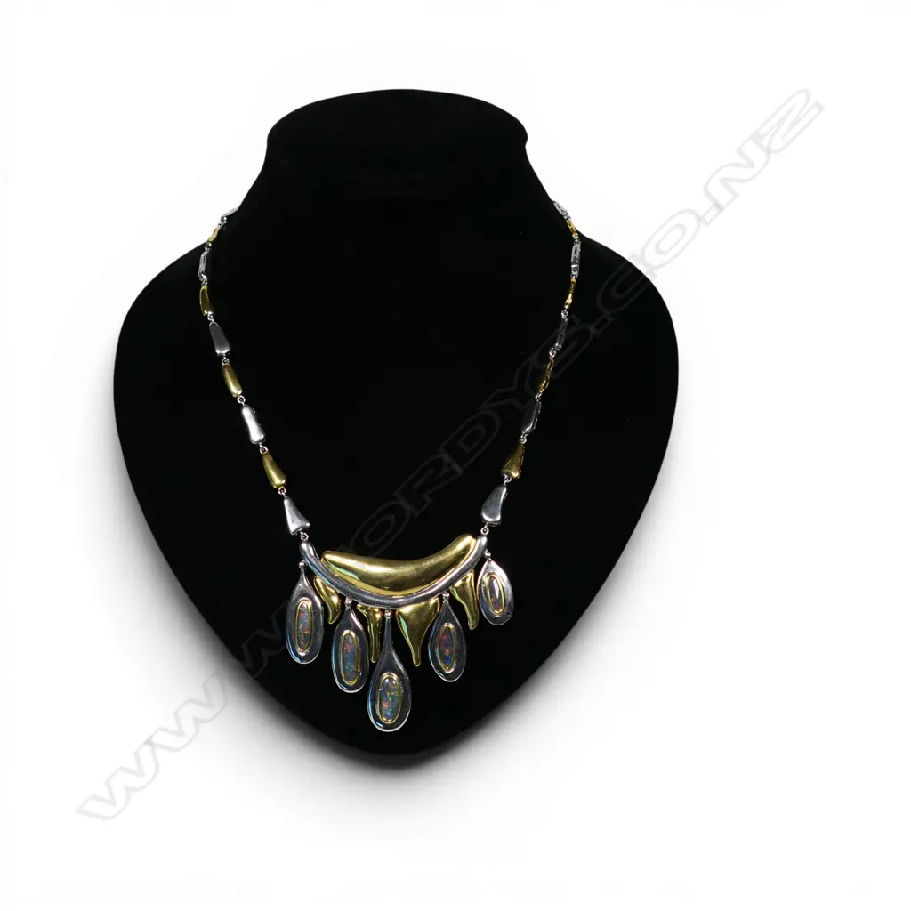 A 1950's retro style gold plated silver and black opal designer necklace, Image 1++