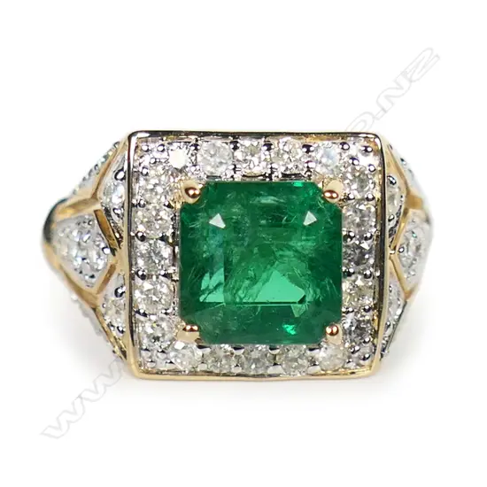A 14ct gold emerald and diamond statement ring,