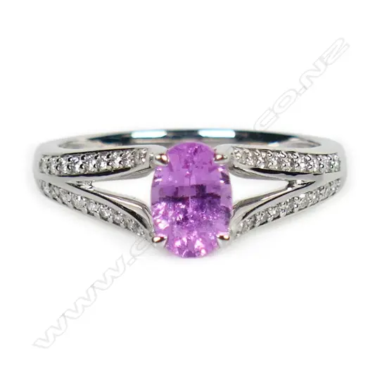 A 14ct white gold pink sapphire and diamond ring,