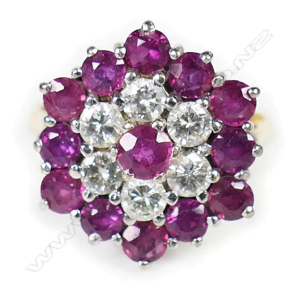 An impressive 18ct gold diamond and ruby cluster ring, Image 1++