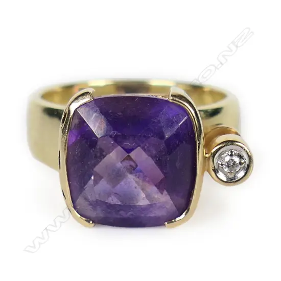 A 14ct gold amethyst and diamond contemporary dress ring,