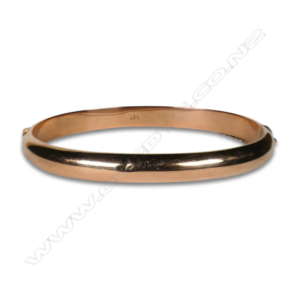 Vintage 9ct rose gold hinged bangle, Image 1++