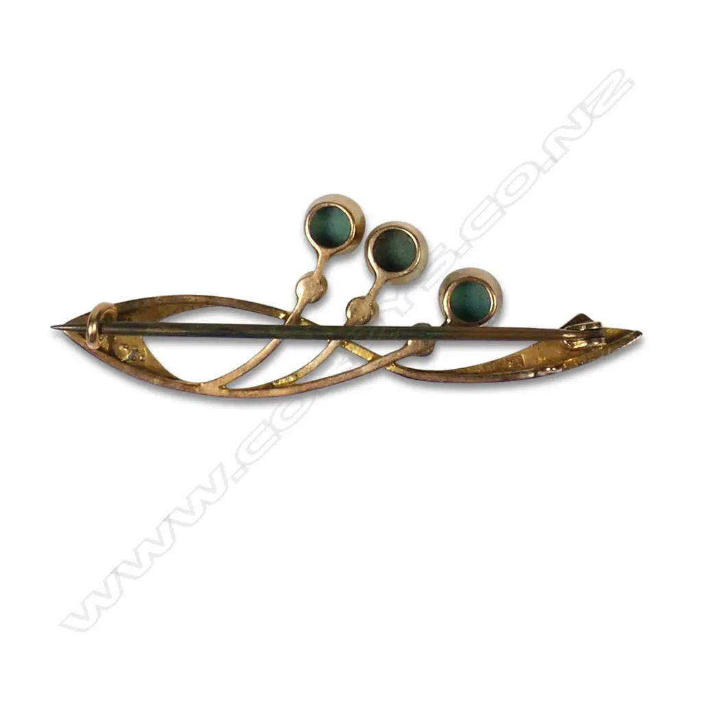 Stylish Art Nouveau 15ct gold turquoise and seed pearl brooch, Image 1++