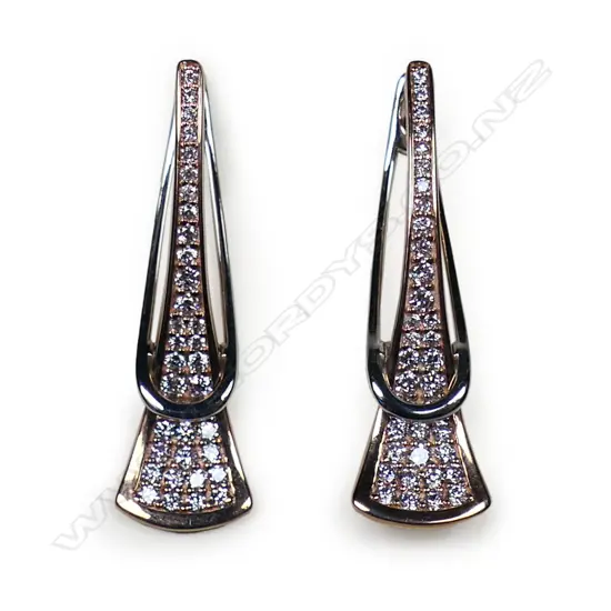 A pair of 14ct rose/white gold and pink diamond drop earrings,