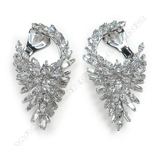 A pair of substantial 18ct white gold and multi diamond earrings,