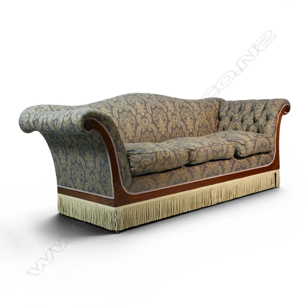 An antique style camel back three seater sofa, Image 1++