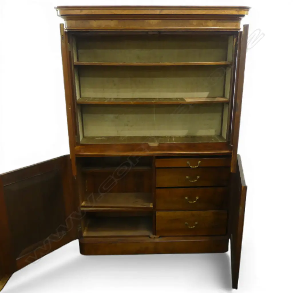 A Victorian burr walnut bookcase cabinet, Image 1++