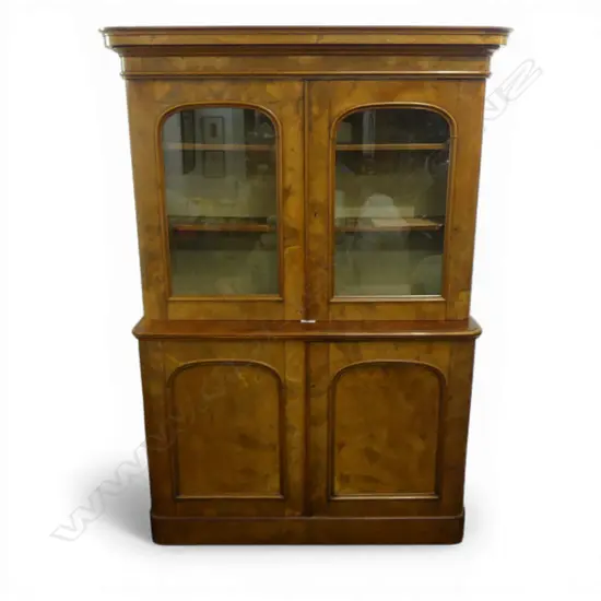 A Victorian burr walnut bookcase cabinet,