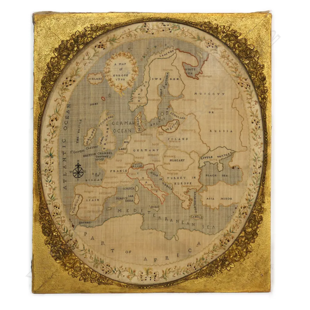 An 18thC linen 'A Map of Europe 1798' sampler, Image 1++