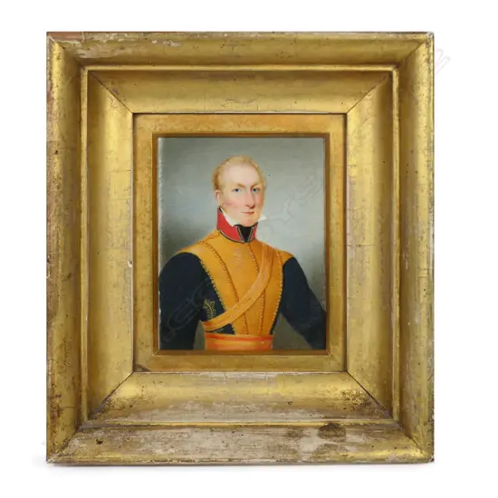 An early 19thC hand painted portrait,