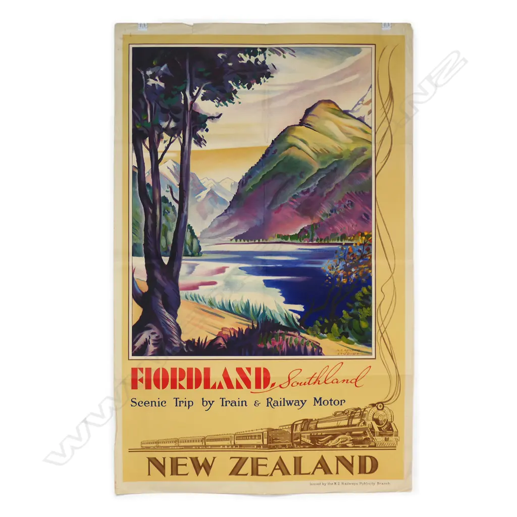Vintage NZ Railways 'Fiordland Southland' poster, Image 1++