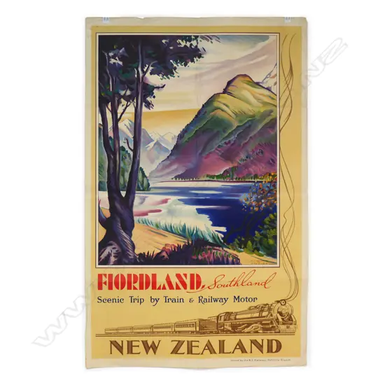 Vintage NZ Railways 'Fiordland Southland' poster,