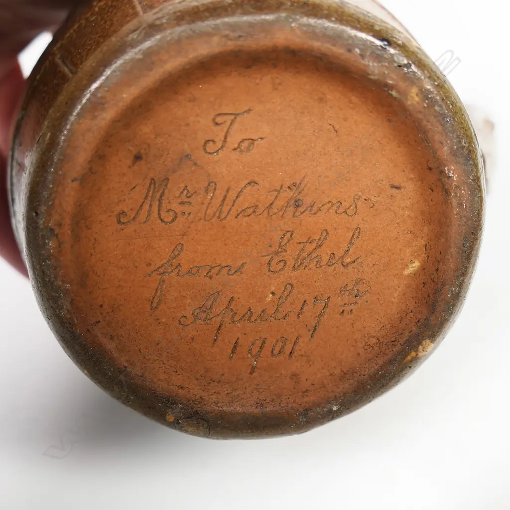 1901 inscribed salt glazed barrel form jug (possibly colonial), Image 1++