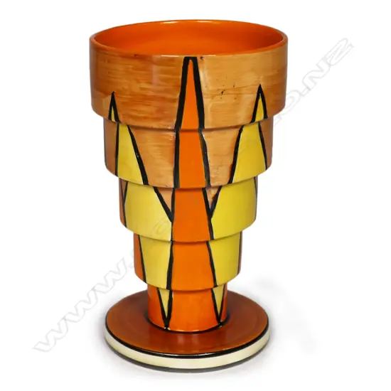 A Clarice Cliff Bizarre stepped vase,