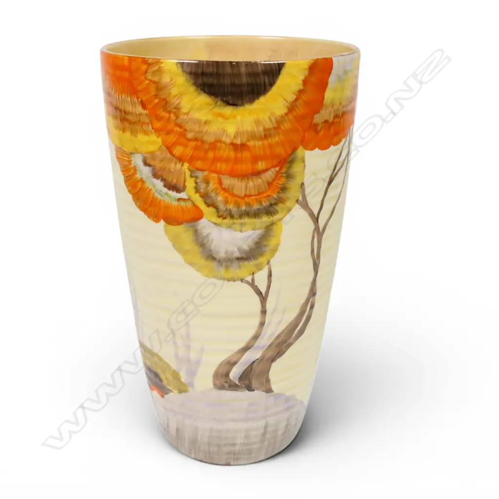 Clarice Cliff Bizarre tall 'Rhodanthe' ribbed vase, Image 1++