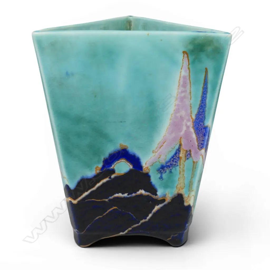 Clarice Cliff 'Inspiration Caprice' triangular vase c.1930, Image 1++
