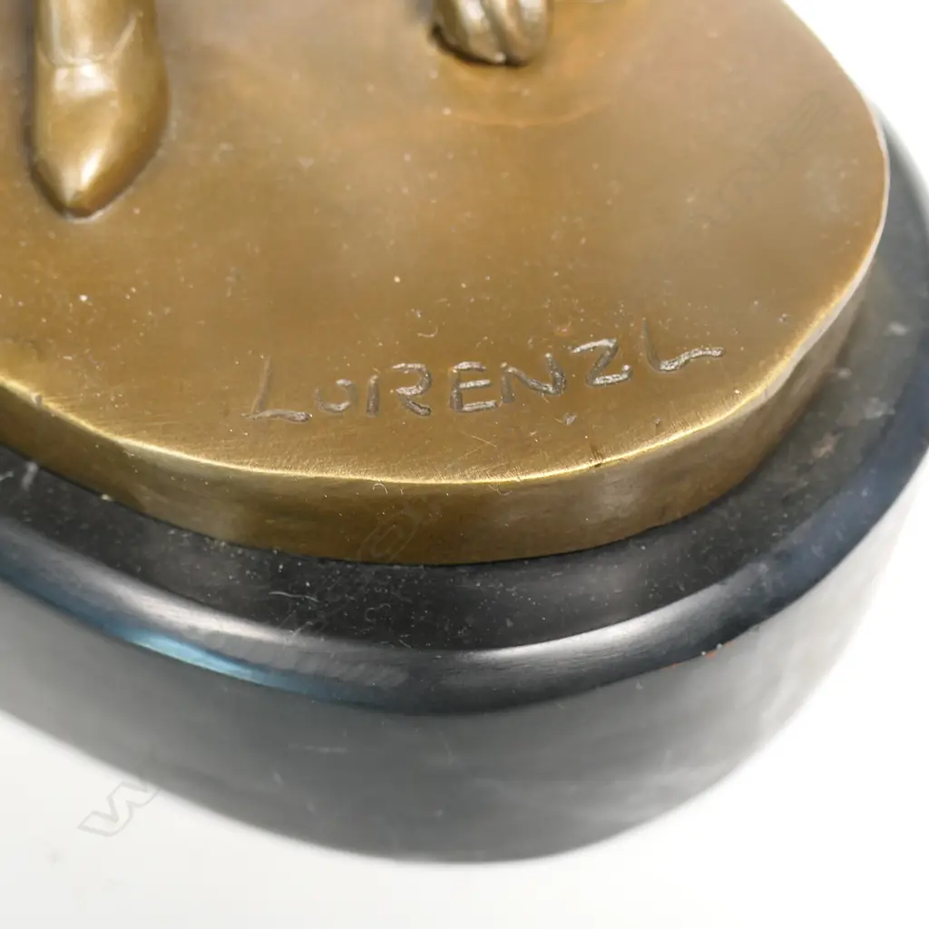A modern Art Deco style bronze figurine of a standing woman with Borzoi hound, Image 1++