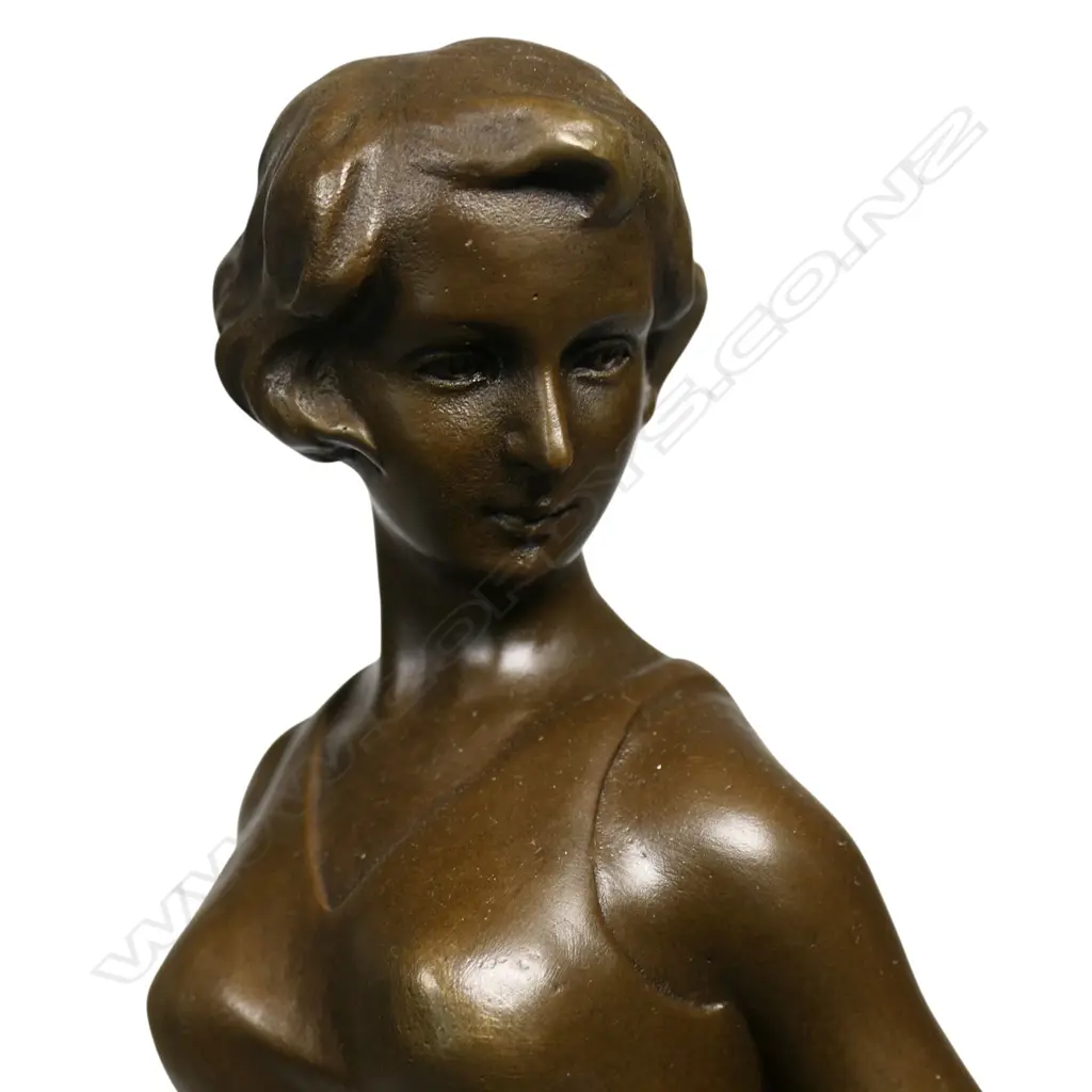 A modern Art Deco style bronze figurine of a standing woman with Borzoi hound, Image 1++