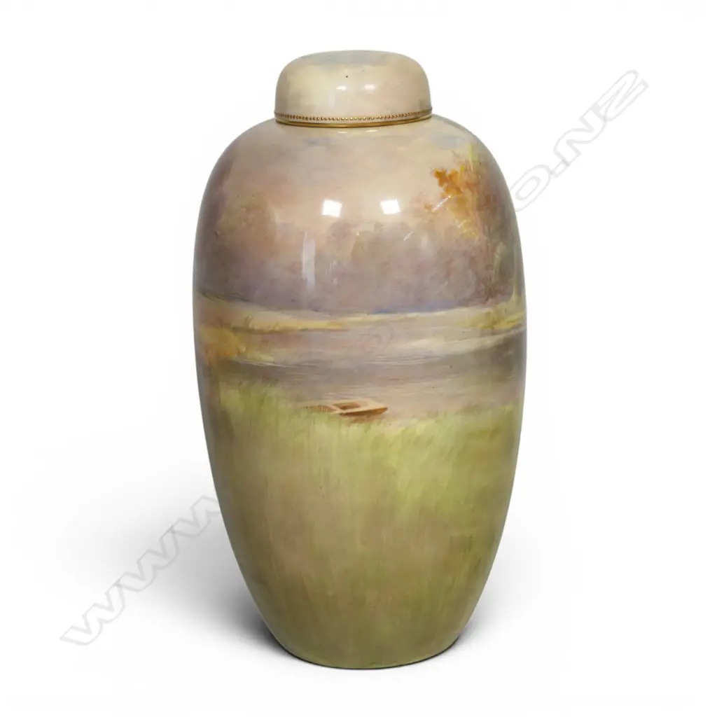 A good quality Royal Doulton hand painted white bone china baluster vase and cover, Image 1++