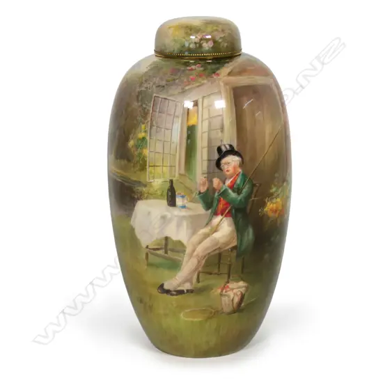A good quality Royal Doulton hand painted white bone china baluster vase and cover,