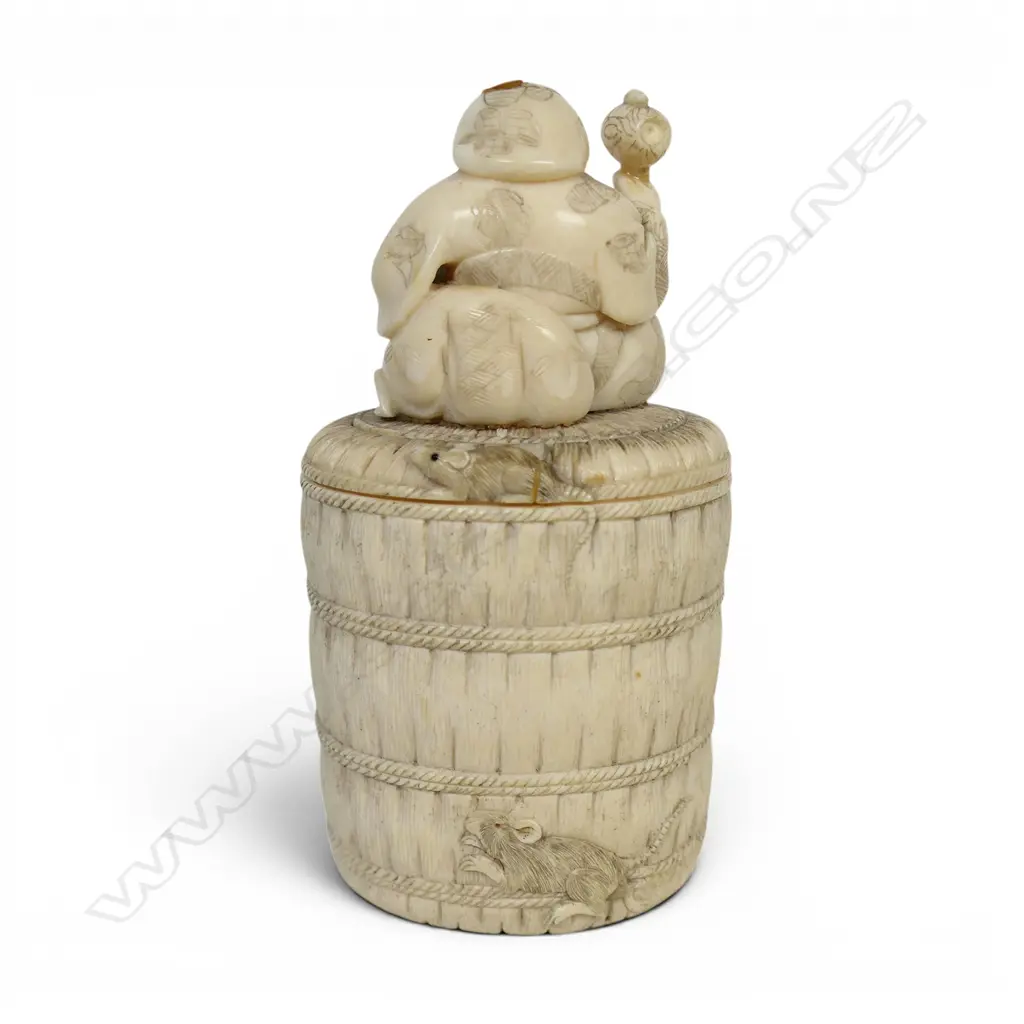 A c.1900 Japanese carved ivory okimono of the figure Daikokuten (God of plenty), Image 1++